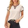 image:imageAvanova Women Color Block Keyhole V Neck Blouses Tops Petal Tulip Short Sleeve Contrast Trim Shirts Casual WorkBeige Black