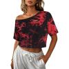image:imageAvanova Women Off The Shoulder Crop Tops Distressed Ripped Short Sleeve Cropped Tee TShirtBlack Red