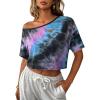 image:imageAvanova Women Off The Shoulder Crop Tops Distressed Ripped Short Sleeve Cropped Tee TShirtPurple Blue