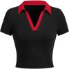image:imageAvanova Women Polo Collared V Neck Tee Shirts Ringer Short Sleeve Crop TopsRed Black