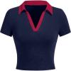 image:imageAvanova Women Polo Collared V Neck Tee Shirts Ringer Short Sleeve Crop TopsRed Blue