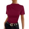 image:imageAvanova Women Ruched Mock Neck Tops Short Sleeve Fitted Dressy Casual Business Work ShirtsBurgundy