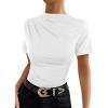 image:imageAvanova Women Ruched Mock Neck Tops Short Sleeve Fitted Dressy Casual Business Work ShirtsWhite