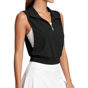 image:imageAvanova Women 14 Zip Polo V Neck Tank Tops Golf Shirts Sleeveless Collared Workout TopsBlack