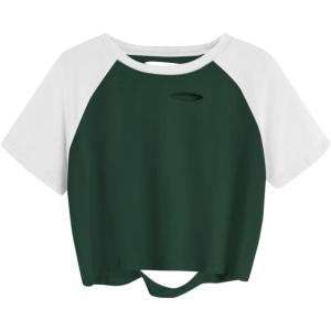 image:imageAvanova Women Raglan Shirt Ripped Distressed Crop Tops Short Sleeve Cropped T Shirts Summer TeeGreen White