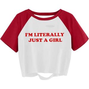 image:imageAvanova Women Raglan Shirt Ripped Distressed Crop Tops Short Sleeve Cropped T Shirts Summer TeeWhite Red