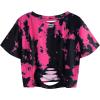 image:imageAvanova Tie Dye Shirt Women Ripped Short Sleeve Crop Tops Distressed Cropped T Shirts for Concert Halloween Goth RockPink Black