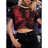 image:imageAvanova Tie Dye Shirt Women Ripped Short Sleeve Crop Tops Distressed Cropped T Shirts for Concert Halloween Goth RockRed Black