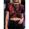 image:imageAvanova Tie Dye Shirt Women Ripped Short Sleeve Crop Tops Distressed Cropped T Shirts for Concert Halloween Goth RockRed Black