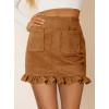image:imageAvanova Women Faux Suede Ruffle Mini Skirt High Waisted Bodycon Short Skirts with PocketsBrown