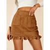 image:imageAvanova Women Faux Suede Ruffle Mini Skirt High Waisted Bodycon Short Skirts with PocketsBrown