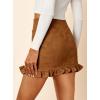 image:imageAvanova Women Faux Suede Ruffle Mini Skirt High Waisted Bodycon Short Skirts with PocketsBrown