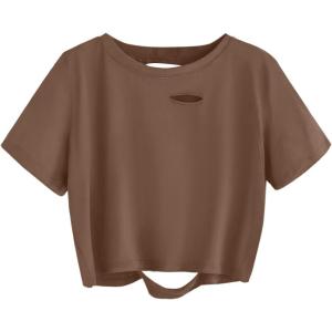image:imageAvanova Tie Dye Shirt Women Ripped Short Sleeve Crop Tops Distressed Cropped T Shirts for Concert Halloween Goth RockChocolate Brown