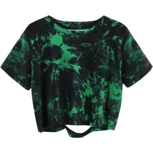 image:imageAvanova Tie Dye Shirt Women Ripped Short Sleeve Crop Tops Distressed Cropped T Shirts for Concert Halloween Goth RockGreen Black