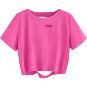 image:imageAvanova Tie Dye Shirt Women Ripped Short Sleeve Crop Tops Distressed Cropped T Shirts for Concert Halloween Goth RockRose Red