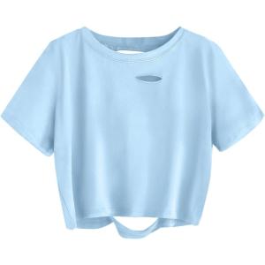 image:imageAvanova Tie Dye Shirt Women Ripped Short Sleeve Crop Tops Distressed Cropped T Shirts for Concert Halloween Goth RockSky Blue