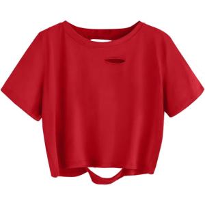 image:imageAvanova Tie Dye Shirt Women Ripped Short Sleeve Crop Tops Distressed Cropped T Shirts for Concert Halloween Goth RockVibrant Red