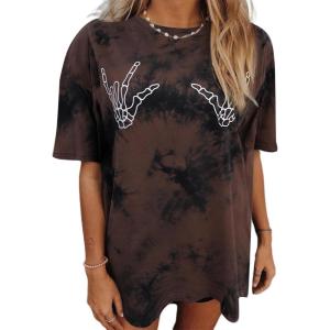 image:imageAvanova Women Graphic Letter Print Oversized T Shirt Short Sleeve Casual Summer Loose Fit Tee TopBlack Brown