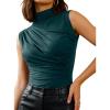 image:imageAvanova Women Fitted Sleeveless Ruched Tank Top Shirt Mock Turtleneck BlousesTeal