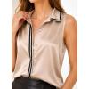 image:imageAvanova Women Contrast Trim Satin Silky Sleeveless Blouse Button Down Collar Shirt Business Casual Tank TopsAprico
