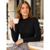 image:imageAvanova Women Lettuce Trim Mock Neck Long Sleeve Tops Slim Fitted Layering T ShirtsBlack