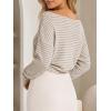 image:imageAvanova Women Off the Shoulder Sweater Striped Knit Shirt Long Sleeve Crop TopsBeige