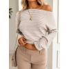 image:imageAvanova Women Off the Shoulder Sweater Striped Knit Shirt Long Sleeve Crop TopsBeige