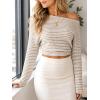 image:imageAvanova Women Off the Shoulder Sweater Striped Knit Shirt Long Sleeve Crop TopsBeige