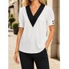 image:imageAvanova Women Puff Short Sleeve Blouses Contrast V Neck Tops Business Casual Office Work ShirtsWhite