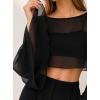 image:imageAvanova Women Sheer Mesh Crop Top Sexy Bell Long Sleeve Tops Boat Neck See Through ShirtsBlack