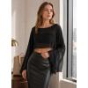 image:imageAvanova Women Sheer Mesh Crop Top Sexy Bell Long Sleeve Tops Boat Neck See Through ShirtsBlack