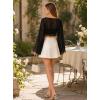 image:imageAvanova Women Sheer Mesh Crop Top Sexy Bell Long Sleeve Tops Boat Neck See Through ShirtsBlack