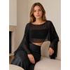 image:imageAvanova Women Sheer Mesh Crop Top Sexy Bell Long Sleeve Tops Boat Neck See Through ShirtsBlack