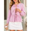 image:imageAvanova Women Striped Tie Front Peplum Top Long Sleeve Blouse Ruffled Hem ShirtPink