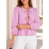 image:imageAvanova Women Striped Tie Front Peplum Top Long Sleeve Blouse Ruffled Hem ShirtPink