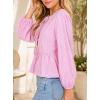 image:imageAvanova Women Striped Tie Front Peplum Top Long Sleeve Blouse Ruffled Hem ShirtPink