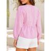 image:imageAvanova Women Striped Tie Front Peplum Top Long Sleeve Blouse Ruffled Hem ShirtPink
