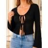 image:imageAvanova Women Tie Front Cardigan Long Bell Sleeve Shirts Sexy V Neck Crop TopBlack
