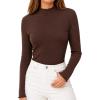 image:imageAvanova Women Lettuce Trim Mock Neck Long Sleeve Tops Slim Fitted Layering T ShirtsBrown