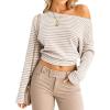image:imageAvanova Women Off the Shoulder Sweater Striped Knit Shirt Long Sleeve Crop TopsBeige