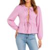 image:imageAvanova Women Striped Tie Front Peplum Top Long Sleeve Blouse Ruffled Hem ShirtPink
