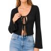 image:imageAvanova Women Tie Front Cardigan Long Bell Sleeve Shirts Sexy V Neck Crop TopBlack