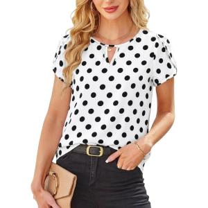 image:imageAvanova Women Color Block Keyhole V Neck Blouses Tops Petal Tulip Short Sleeve Contrast Trim Shirts Casual WorkWhite Black