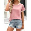image:imageAvanova Ringer Tee Women Contrast Trim Short Sleeve Shirts Casual Summer Cotton T ShirtLight Pink