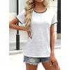 image:imageAvanova Ringer Tee Women Contrast Trim Short Sleeve Shirts Casual Summer Cotton T ShirtWhite Green