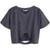 image:imageAvanova Vintage Mushroom Graphic Cropped Tee Shirts Short Sleeve Crop Tops Distressed Ripped TShirtGrey