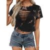 image:imageAvanova Women Ripped Cut Out T Shirts Short Sleeve Cropped Distressed Crop Tops for Punk Rock ConcertBlack Brown