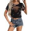 image:imageAvanova Women Ripped Cut Out T Shirts Short Sleeve Cropped Distressed Crop Tops for Punk Rock ConcertBlack Brown