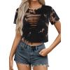 image:imageAvanova Women Ripped Cut Out T Shirts Short Sleeve Cropped Distressed Crop Tops for Punk Rock ConcertBlack Brown