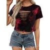 image:imageAvanova Women Ripped Cut Out T Shirts Short Sleeve Cropped Distressed Crop Tops for Punk Rock ConcertBlack Red